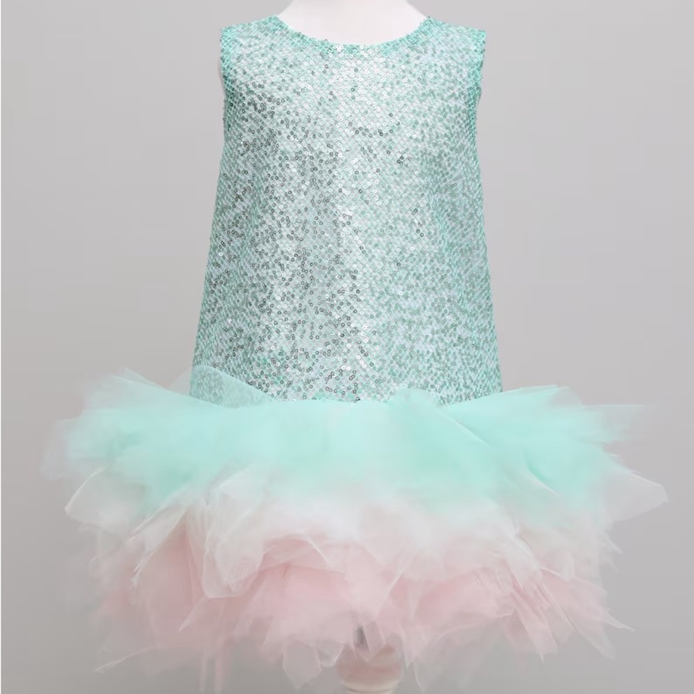 Custom Teal and Pink Little Girl Sequence Dress 3T